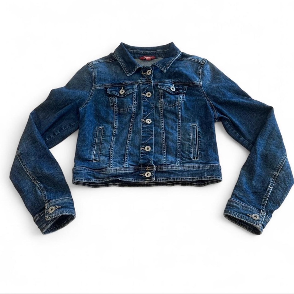 Arizona Blue Denim Jacket L Cropped Trucker Biker Rodeo Punk Grunge Boho Retro